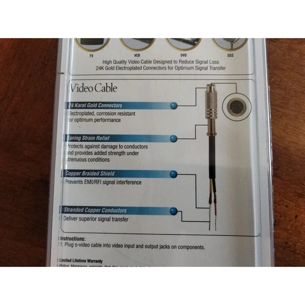 New Phillips Magnavox S-Video Cable 6' 24K Gold Plated Series - M62791 VTG NOS